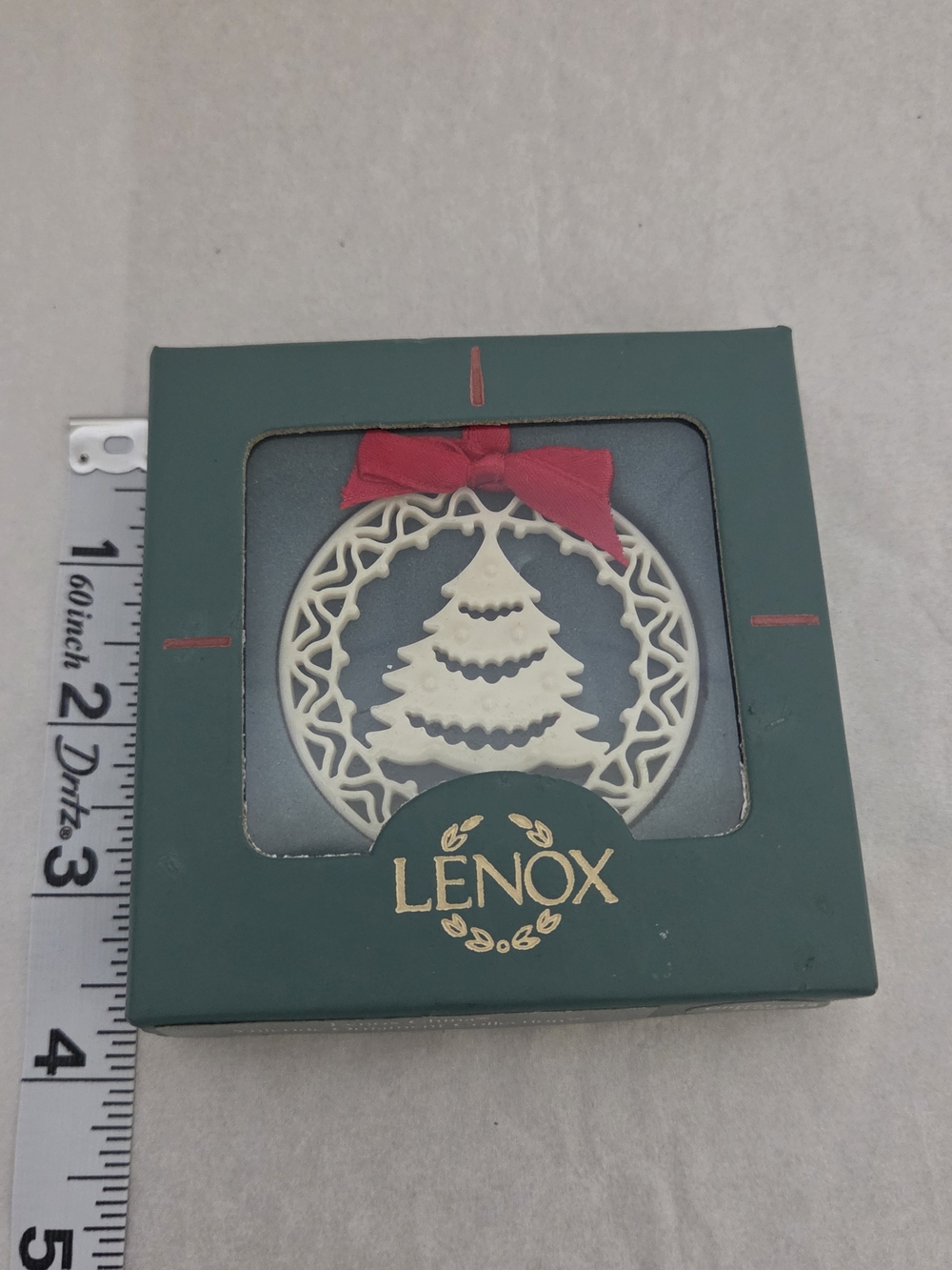 Lenox Cream Tree Ornament with Red Bow